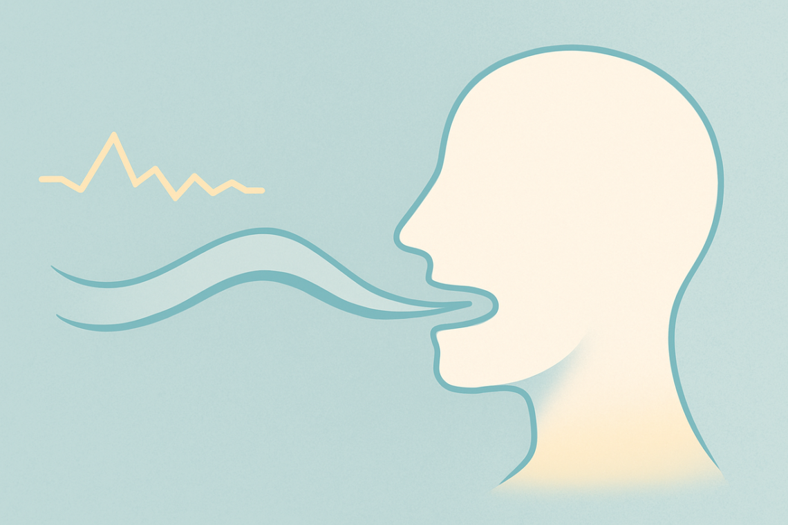 Person practicing diaphragmatic breathing to reduce stammering.