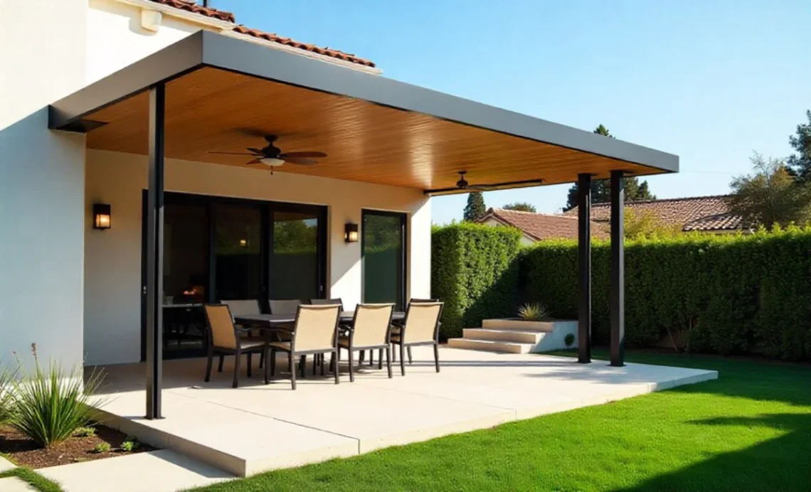 Patio Covers Los Angeles: Types, Materials, and Selection Guide 1 Patio covers in Los Angeles backyard with outdoor furniture providing shade for dining and relaxation area