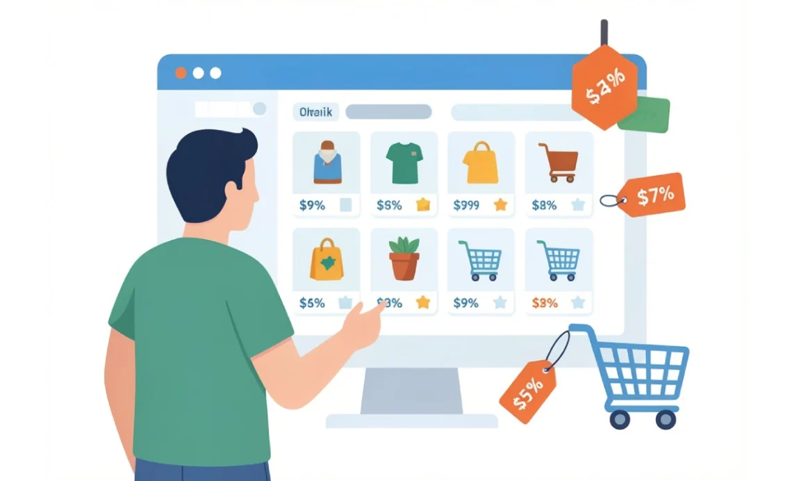 A seller managing product listings on large online marketplaces like Amazon and Etsy on a computer screen