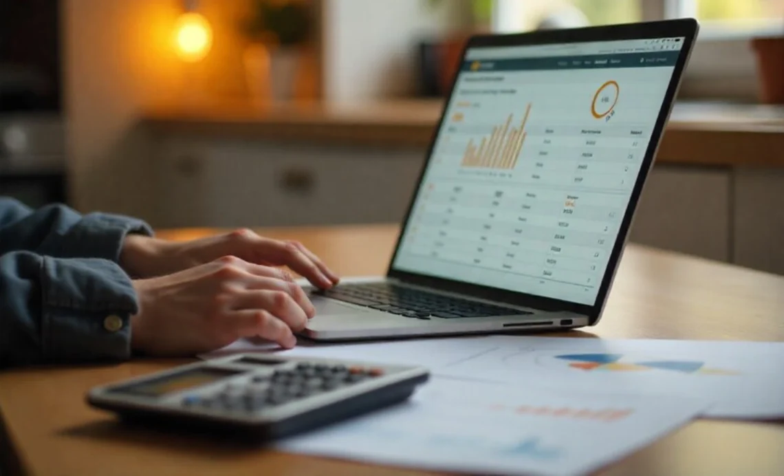 Person comparing electricity provider rates and plans on laptop to choose best energy supplier