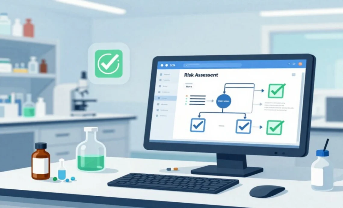 Computer system validation risk assessment workflow in pharmaceutical laboratory with compliance monitoring