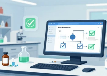Computer system validation risk assessment workflow in pharmaceutical laboratory with compliance monitoring