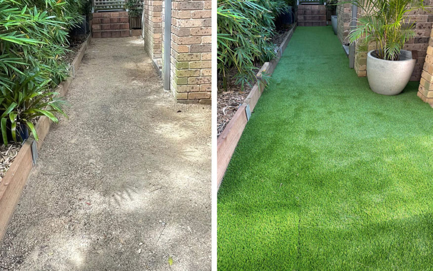Before and after artificial grass