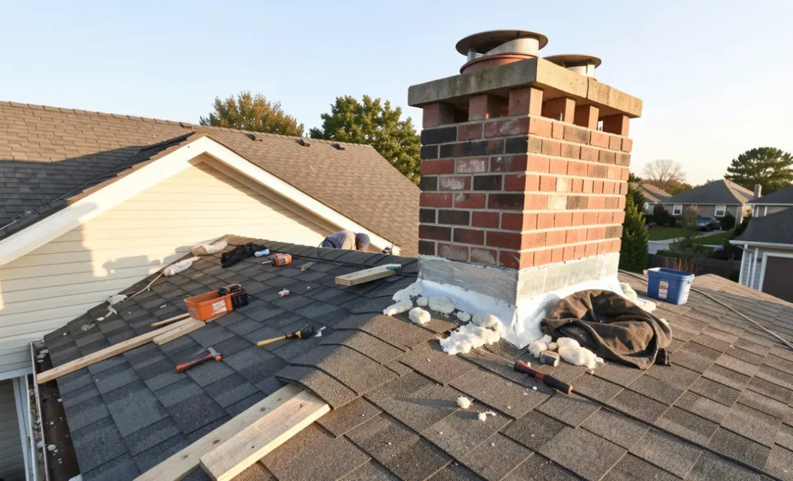 Homeowner making roofing mistakes during DIY repair showing improper shingle installation and flashing errors