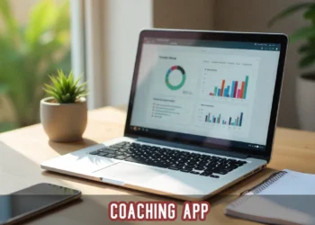 Coach evaluating a coaching app on laptop and phone for practice growth