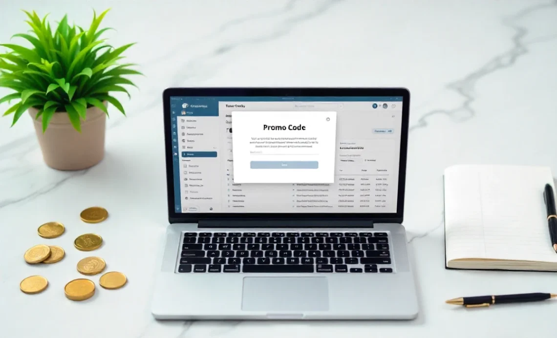 Guide to building a successful business promo code strategy shown on a laptop dashboard.