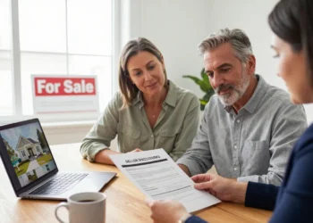 Seller disclosures home buyers review with real estate agent during property transaction meeting