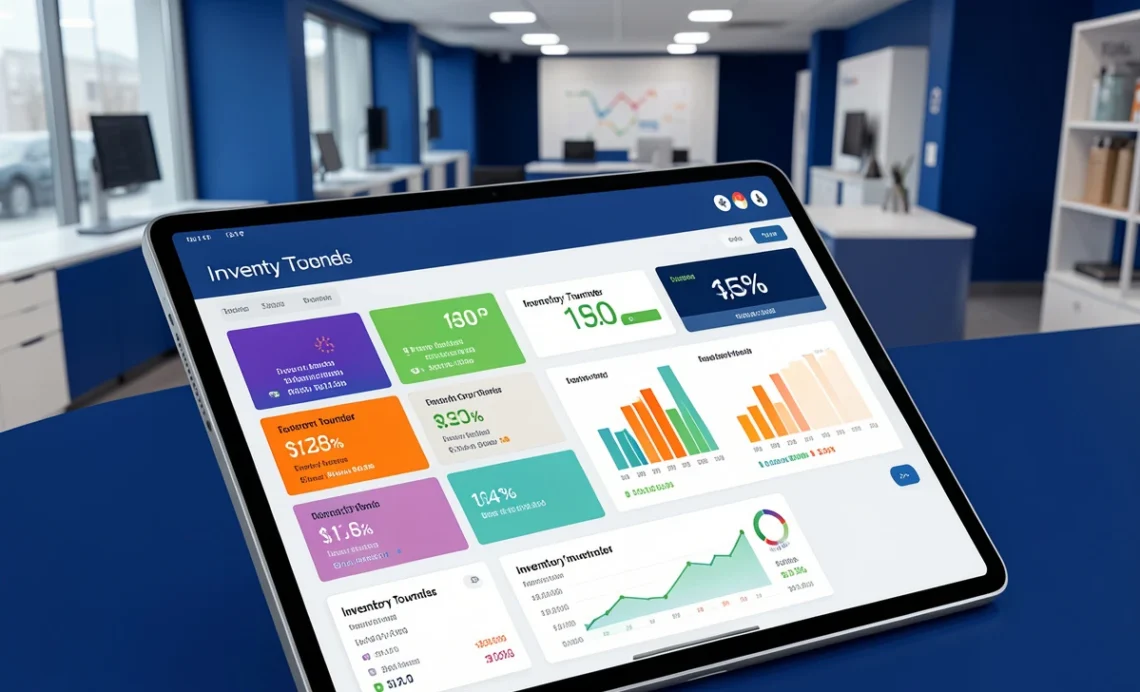Essential Auto Dealership CRM Metrics Every Dealer Should Track for Growth 1 Auto dealership CRM metrics dashboard showing inventory turn rate, average sales cycle, and sales per rep analytics in a modern car showroom