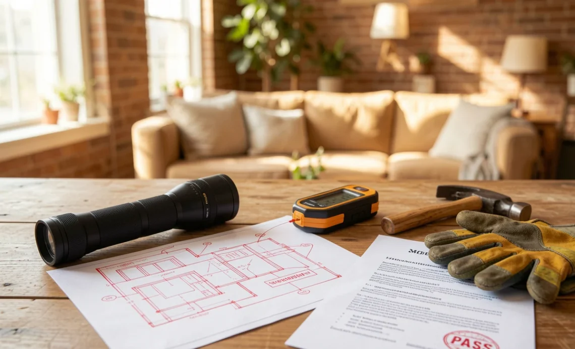 Why Get a Building Inspection? What Every Home Buyer and Owner Needs to Know 1 Building inspection guide showing inspection tools, blueprint, and report on a desk for home buyers