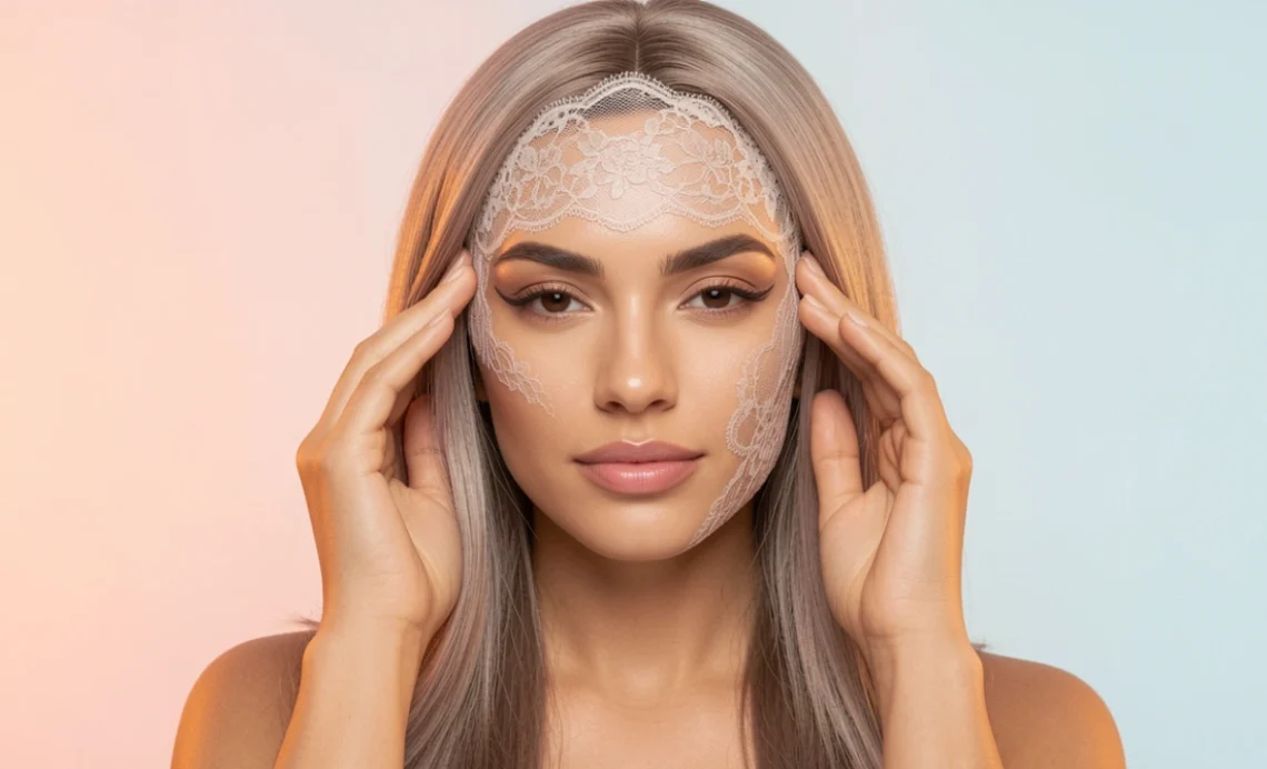 Woman wearing a natural-looking frontal wig with realistic lace front hairline blending seamlessly into her skin