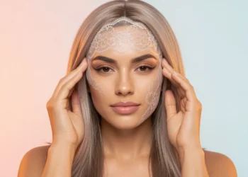 Woman wearing a natural-looking frontal wig with realistic lace front hairline blending seamlessly into her skin