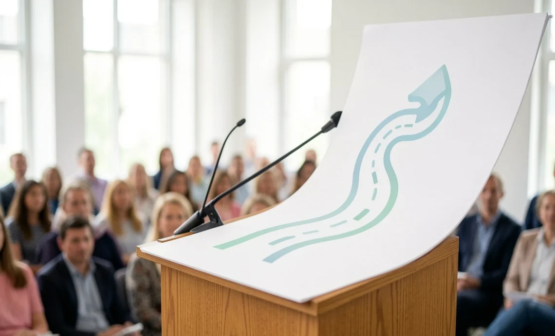How to Structure a Presentation: 5 Simple Steps With Examples 1 How to structure a presentation with five simple steps on a clean slide in a modern conference room
