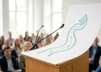 How to structure a presentation with five simple steps on a clean slide in a modern conference room