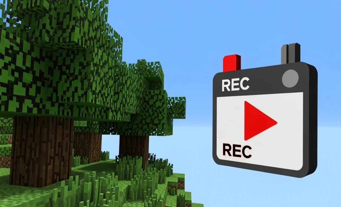 Best Minecraft screen recorder software interface showing gameplay recording with red REC button and audio capture controls.