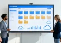 Team sharepoint consulting document management with version control, cloud migration, and Microsoft Office 365 integration on a digital screen in a modern office.