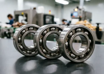Stainless Steel Roller Bearings: Benefits, Applications, and What You Need to Know 3 Close-up of stainless steel roller bearings showing crowned diameter, polished surface, and rolling elements on an industrial workbench.
